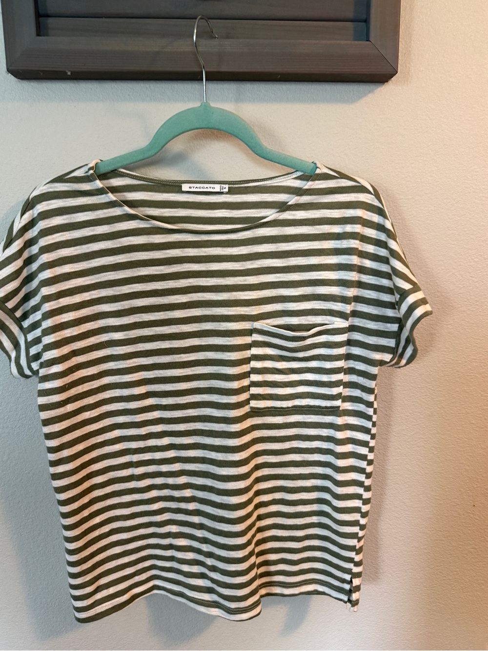 Staccato Green and White Striped Pocket Tee
